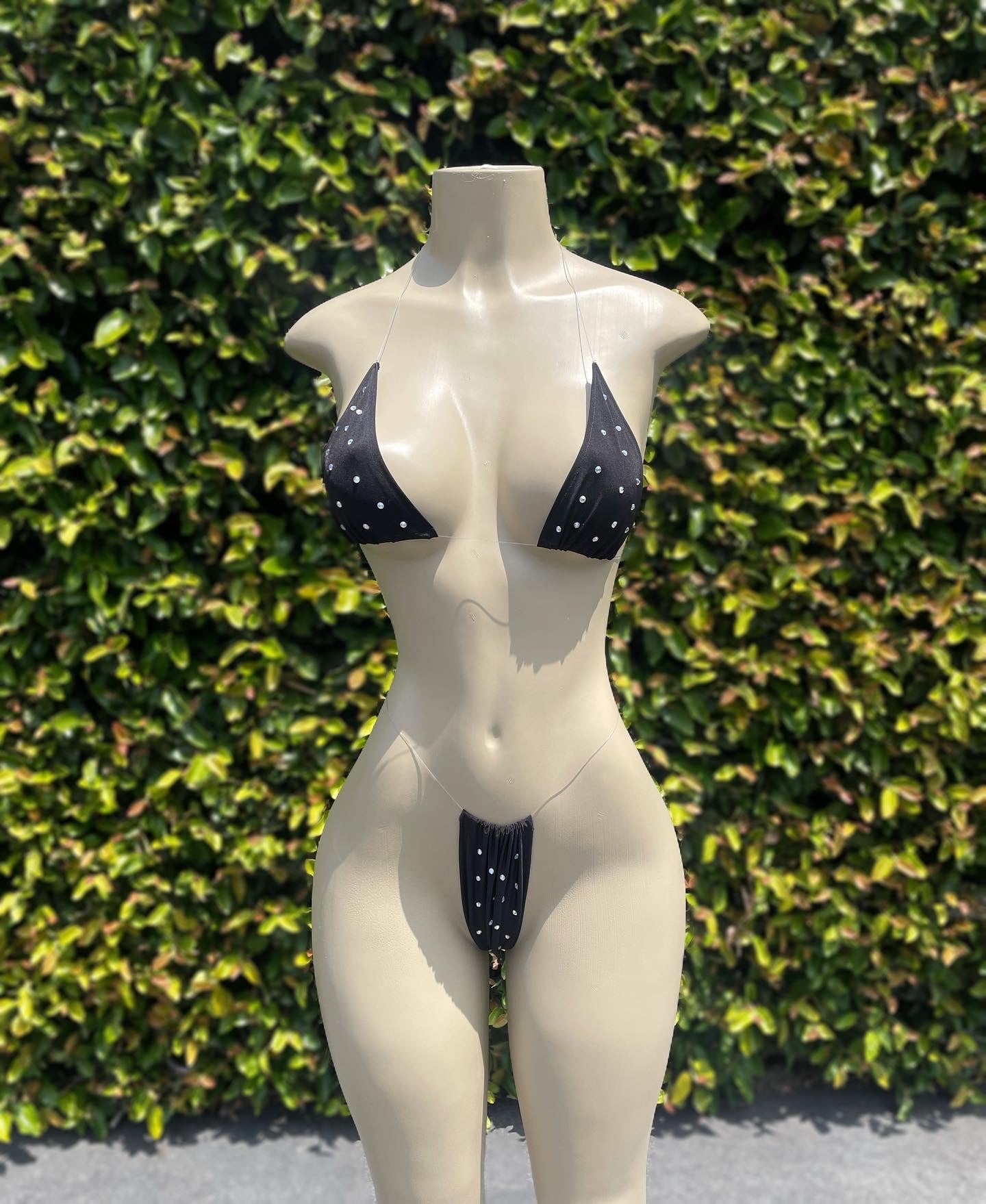 Invisible string bikinis with crystals