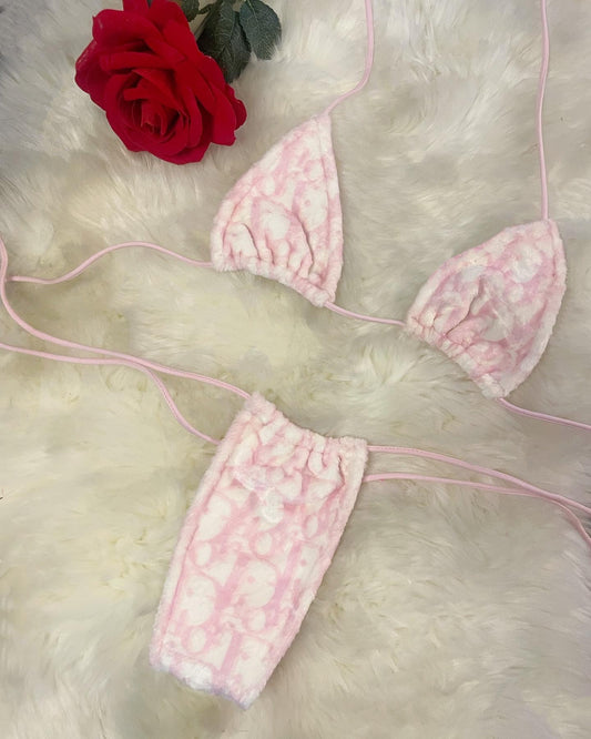 Baby pink fur bikini set